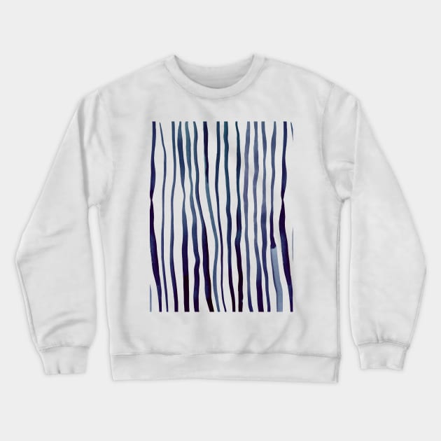 Vertical watercolor lines - indigo Crewneck Sweatshirt by wackapacka